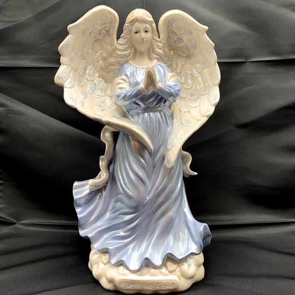 Angel Musical Figurine Bless Us Lord Religious Decor Christmas Ceramic Heavy - Picture 1 of 7